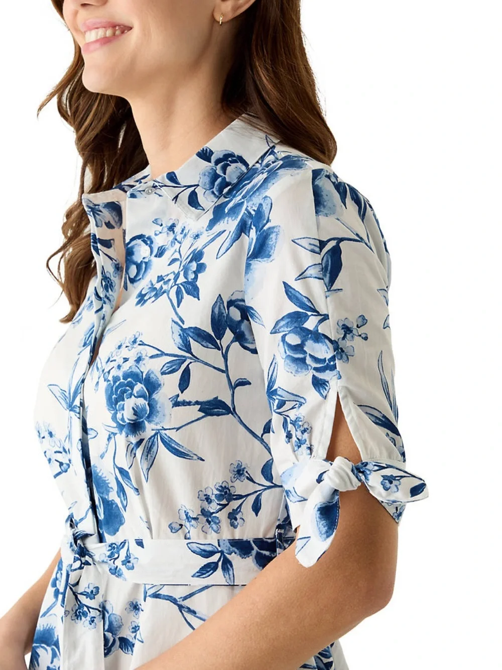 Calvin Klein Floral Cotton Midi Dress Blue White Belted Fit & Flare Size 10 NWT - Picture 8 of 15